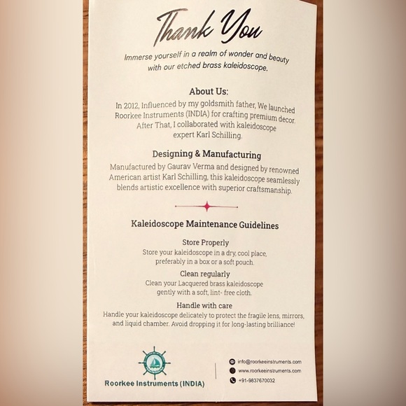 NIB Handmade Roorkee Institute Etched Brass Kaleidoscope - Picture 3 of 10